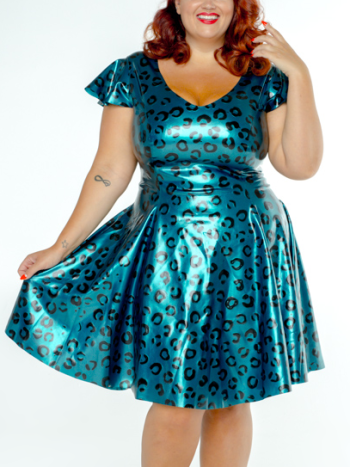 FFFB x YG Cap sleeve skate dress in teal leopard