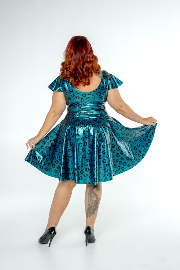 1I0A9692 FFFB x YG Cap sleeve skate dress in teal leopard
