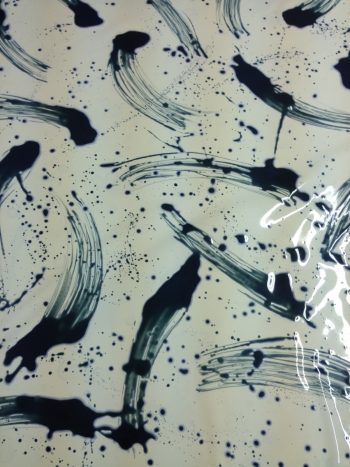 Paint splatter latex, white with navy paint splatters