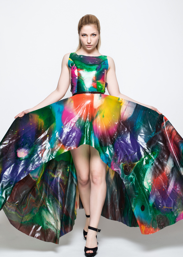 LATEX3194N Yummy Gummy Latex Rainbow marble ball gown