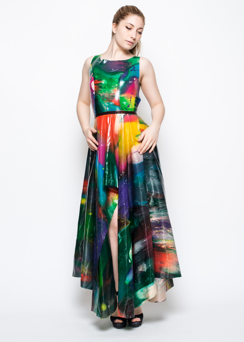 LATEX3201N Yummy Gummy Latex Rainbow marble ball gown