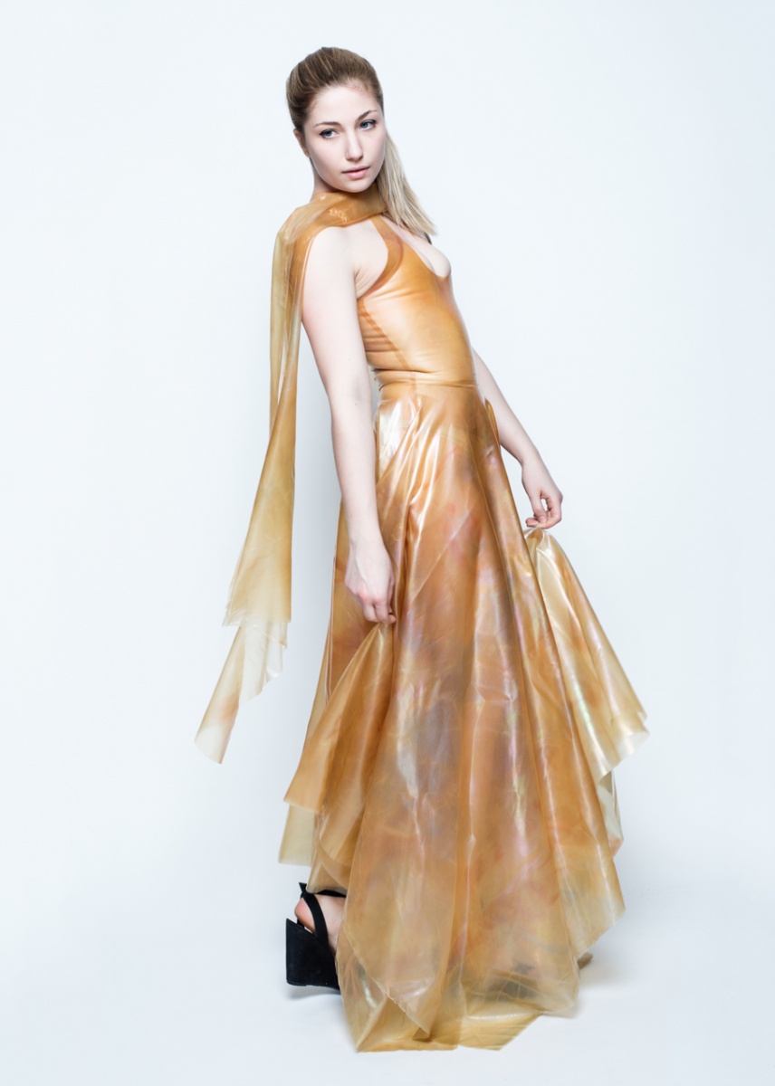 LATEX3320N Yummy Gummy Iridescent Latex Ball Gown by Lady Allura's Latex