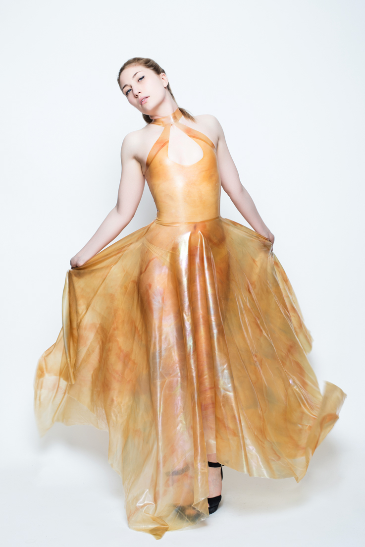 LATEX3329N Yummy Gummy Iridescent Latex Ball Gown by Lady Allura's Latex