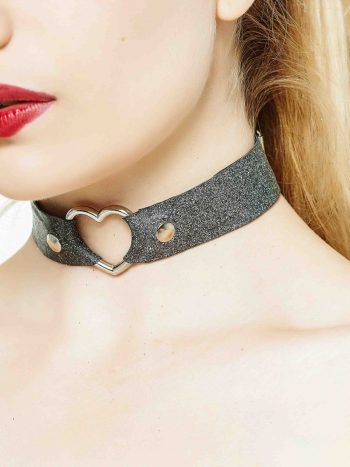 Yummy Gummy Latex black glitter plain heart collar