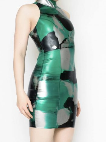 Yummy Gummy Latex High neck Dress in Green Marble