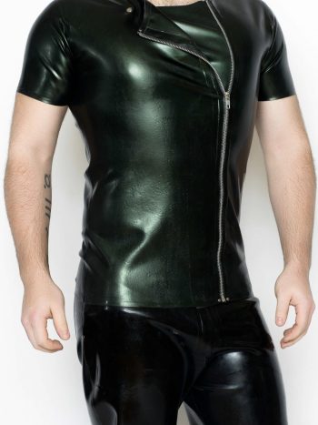Yummy Gummy Latex Mens Side Zip short Sleeve shirt in green pearl