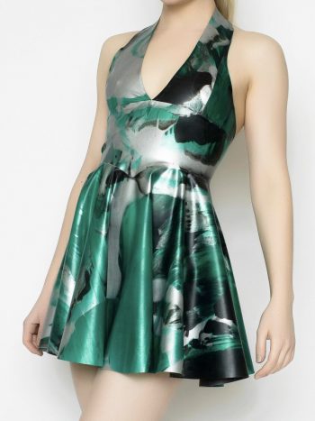 Yummy Gummy Latex Halter Circle Dress in Green marble